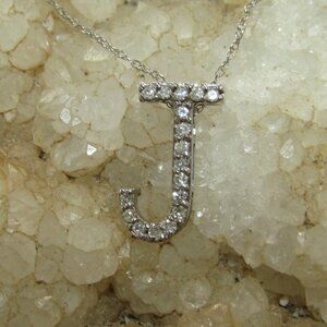 10kt White Gold Diamond "J" Necklace